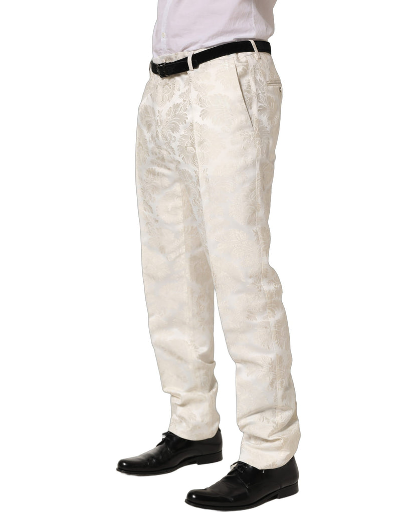 Dolce & Gabbana White Floral Men Dress Formal Trouser Pants