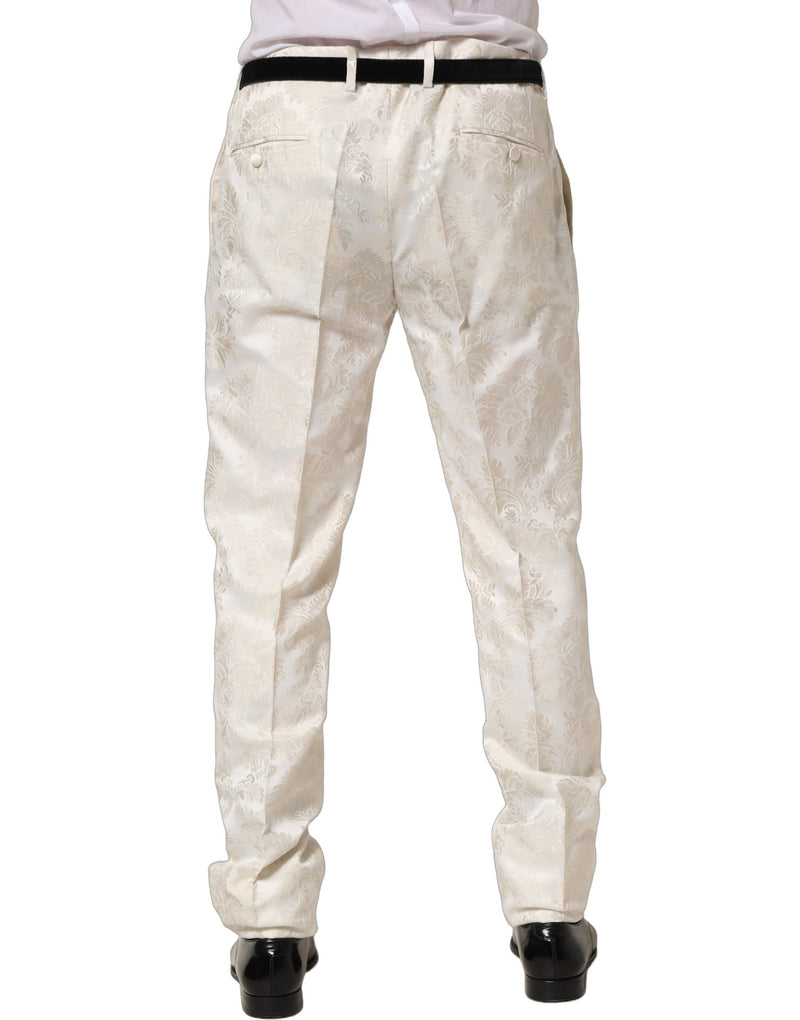 Dolce & Gabbana White Floral Men Dress Formal Trouser Pants