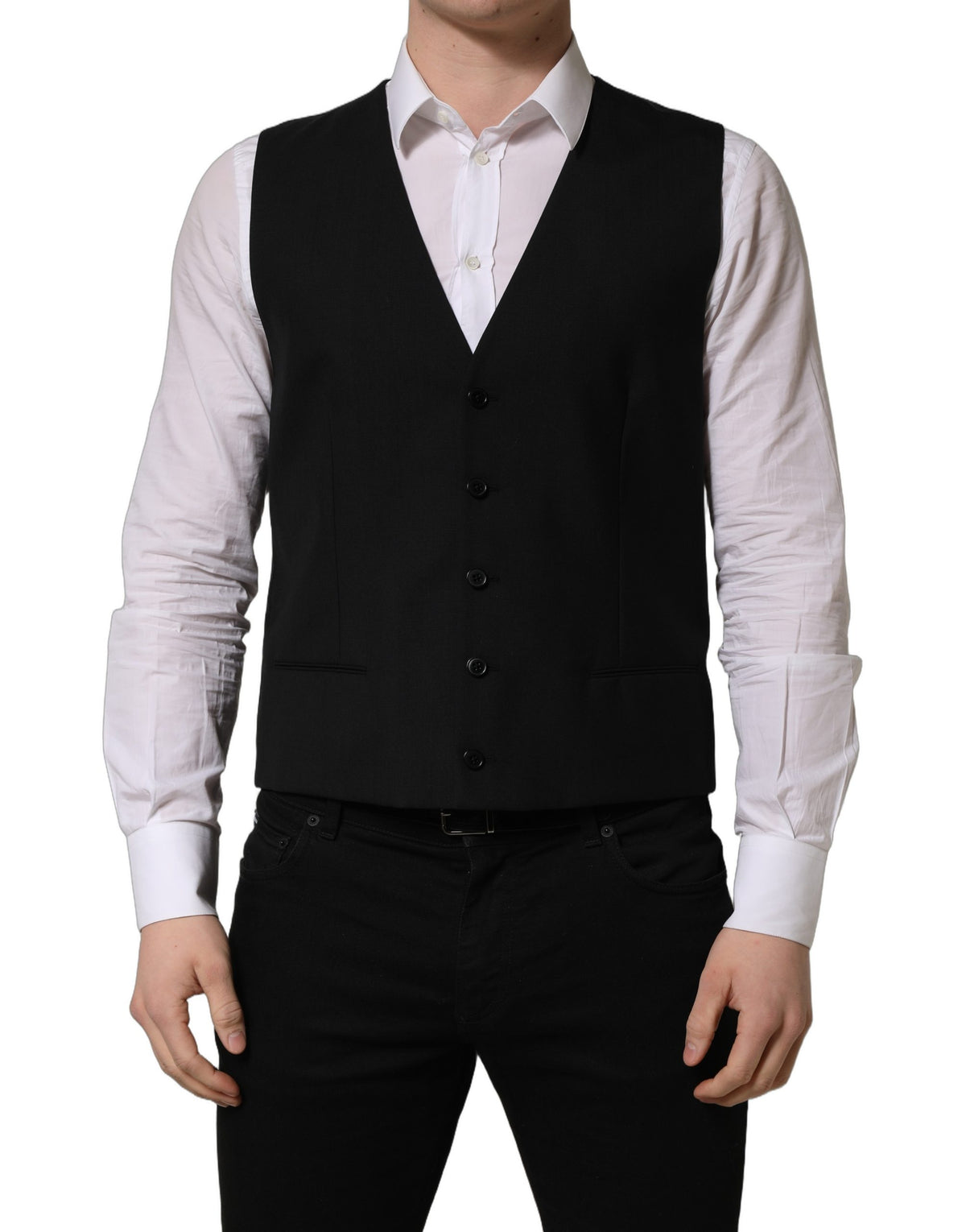 Dolce & Gabbana Black Wool Single Breasted Waistcoat Vest