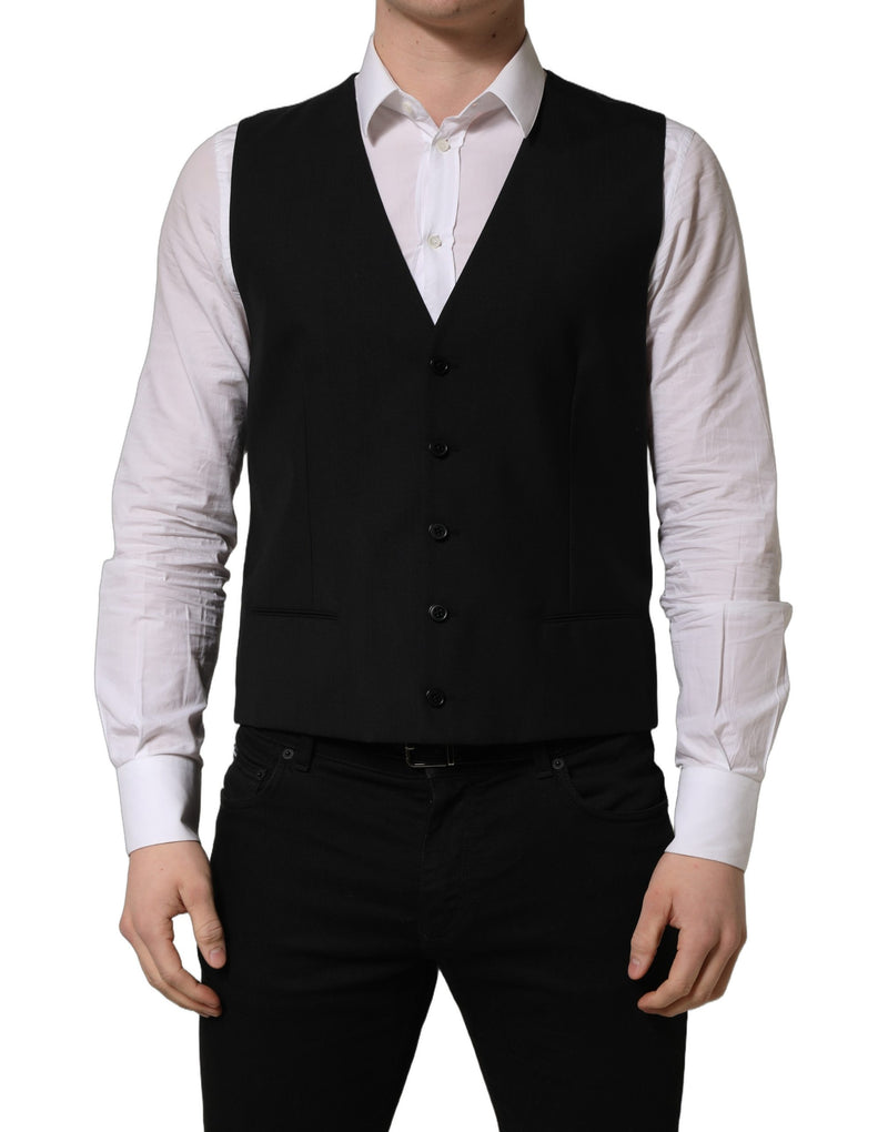 Dolce & Gabbana Black Wool Single Breasted Waistcoat Vest
