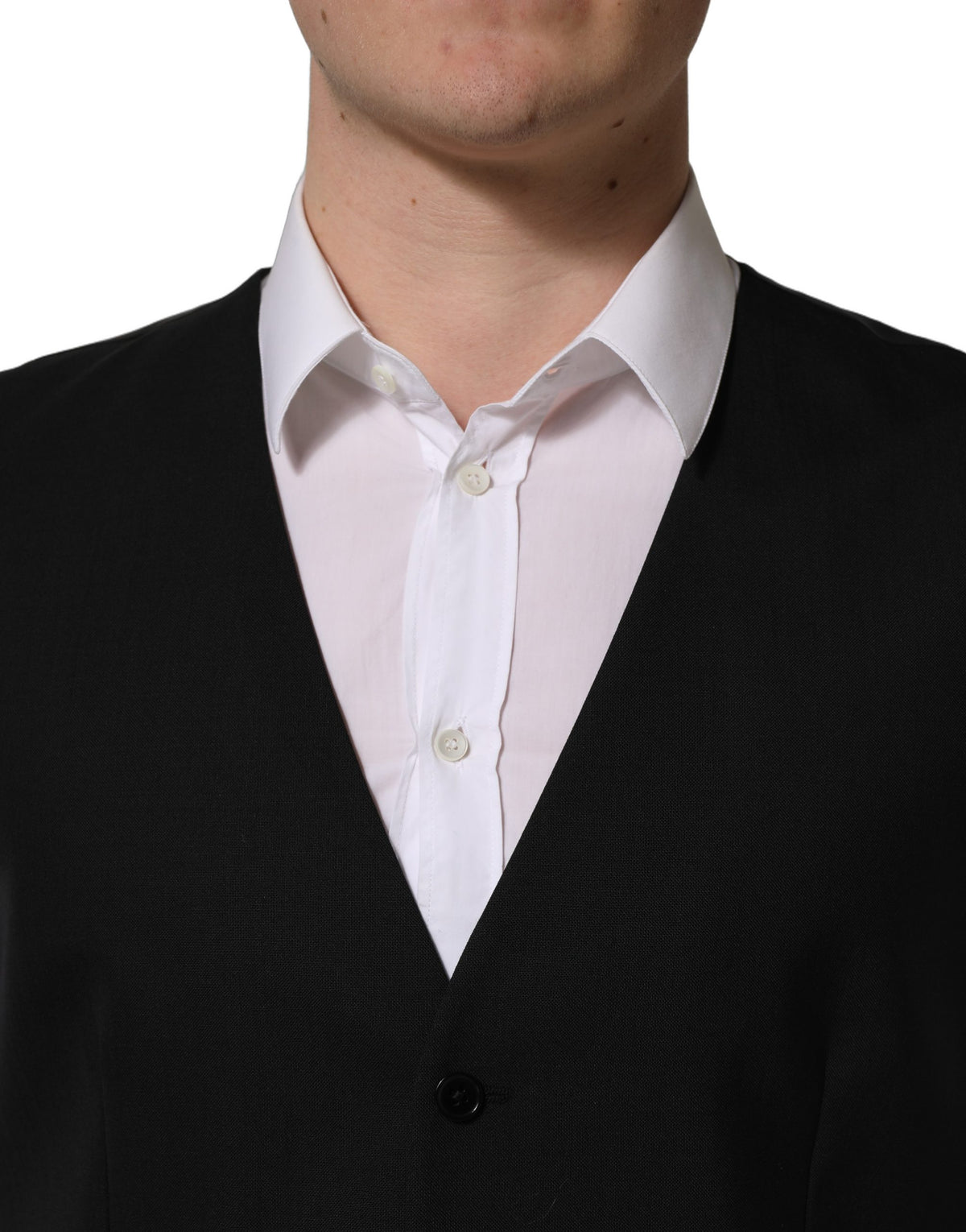 Dolce & Gabbana Black Wool Single Breasted Waistcoat Vest