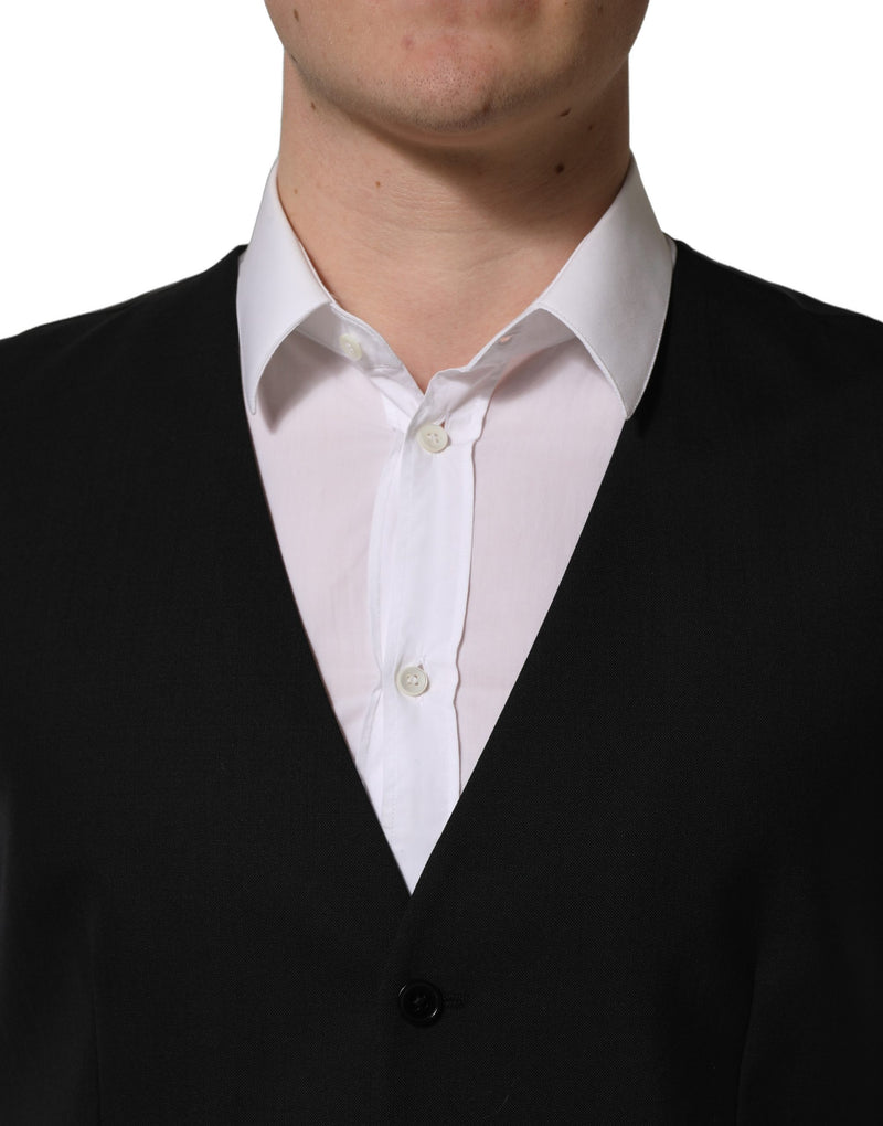 Dolce & Gabbana Black Wool Single Breasted Waistcoat Vest