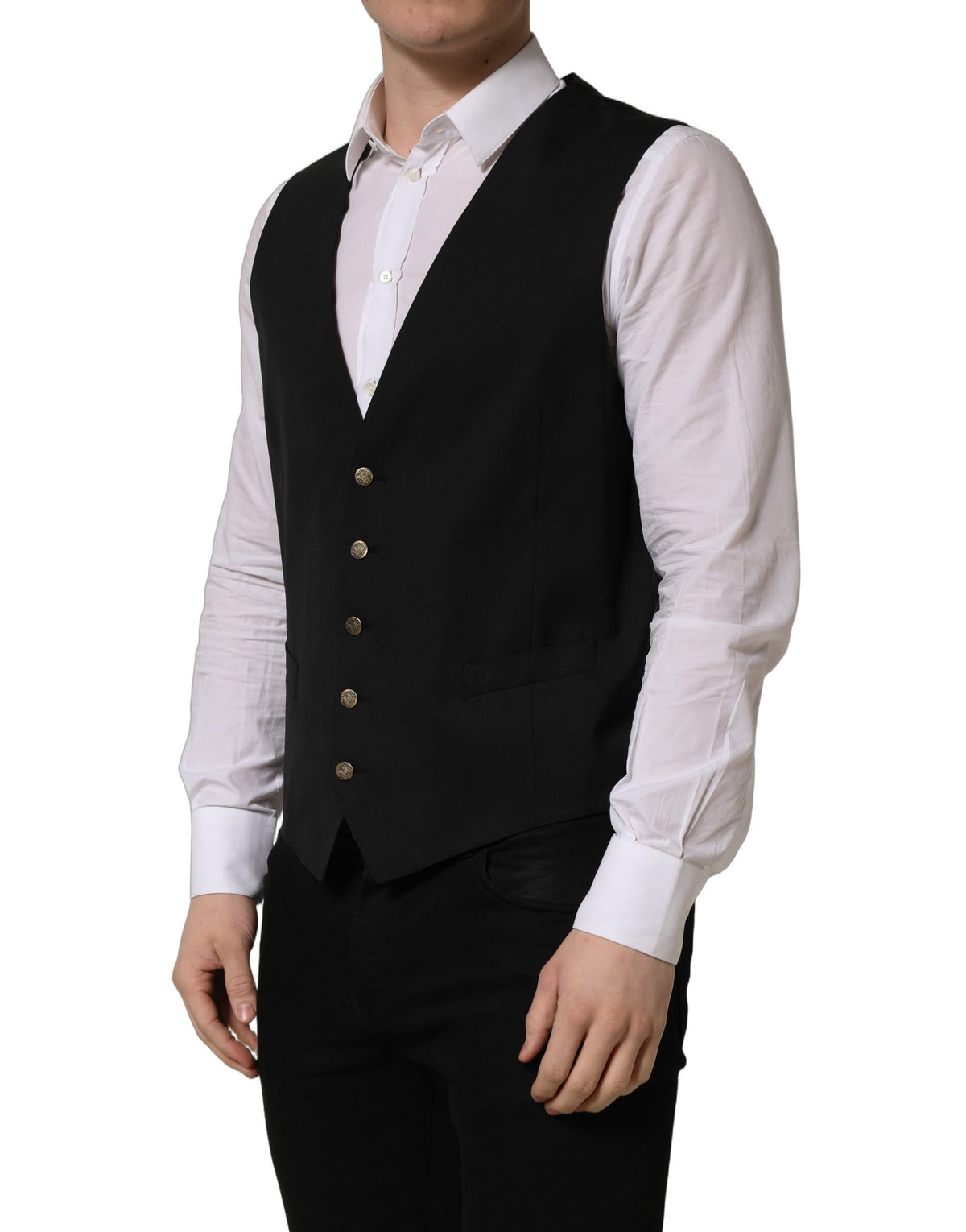 Dolce & Gabbana Black Single Breasted Men Waistcoat Vest