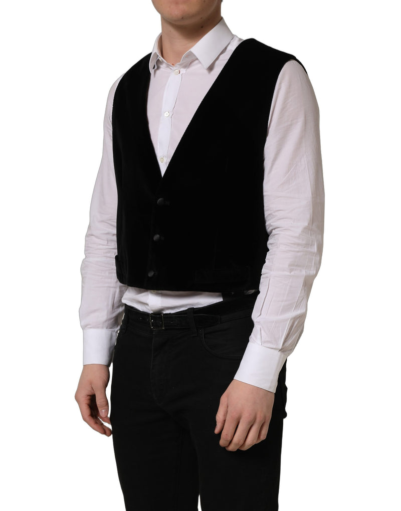 Dolce & Gabbana Black Cotton Single Breasted Waistcoat Vest