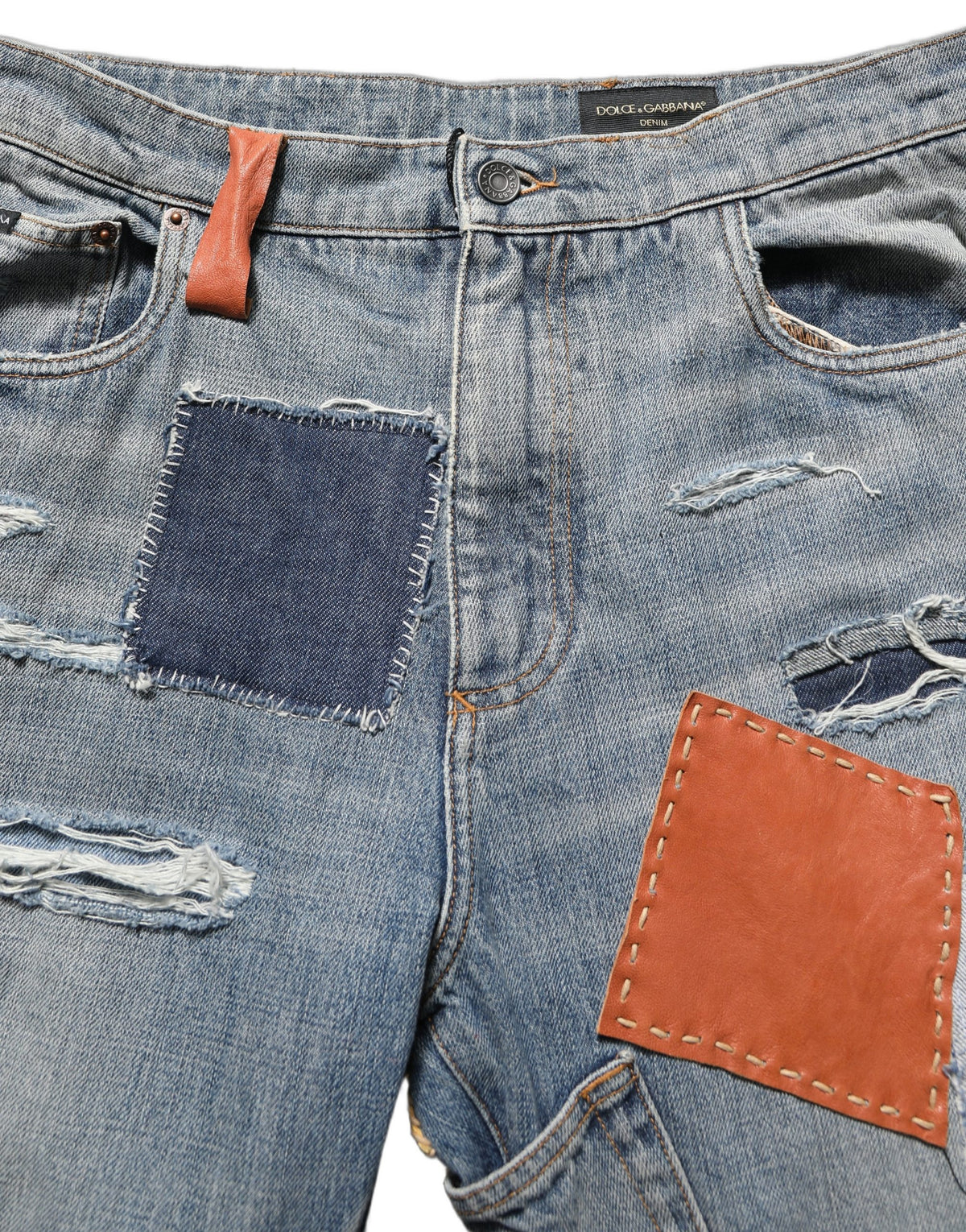Dolce & Gabbana Blue Distressed Patchwork Straight Denim Jeans