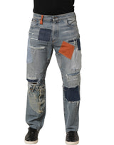 Dolce & Gabbana Blue Distressed Patchwork Straight Denim Jeans