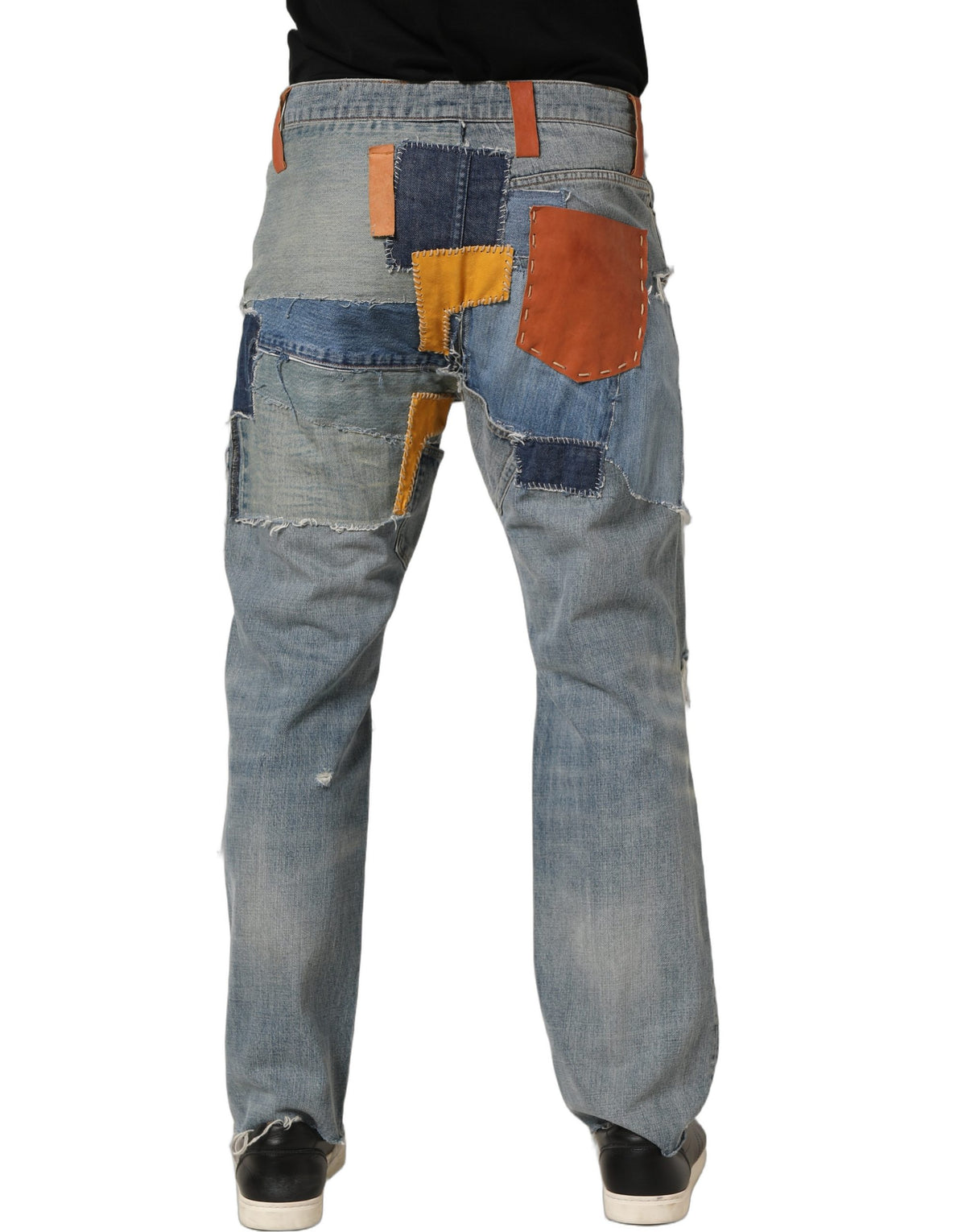 Dolce & Gabbana Blue Distressed Patchwork Straight Denim Jeans