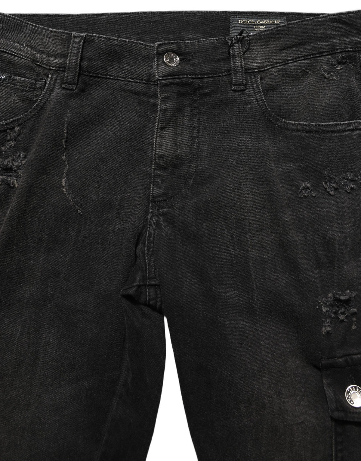 Dolce & Gabbana Black Distressed Cargo Skinny Jeans for Men