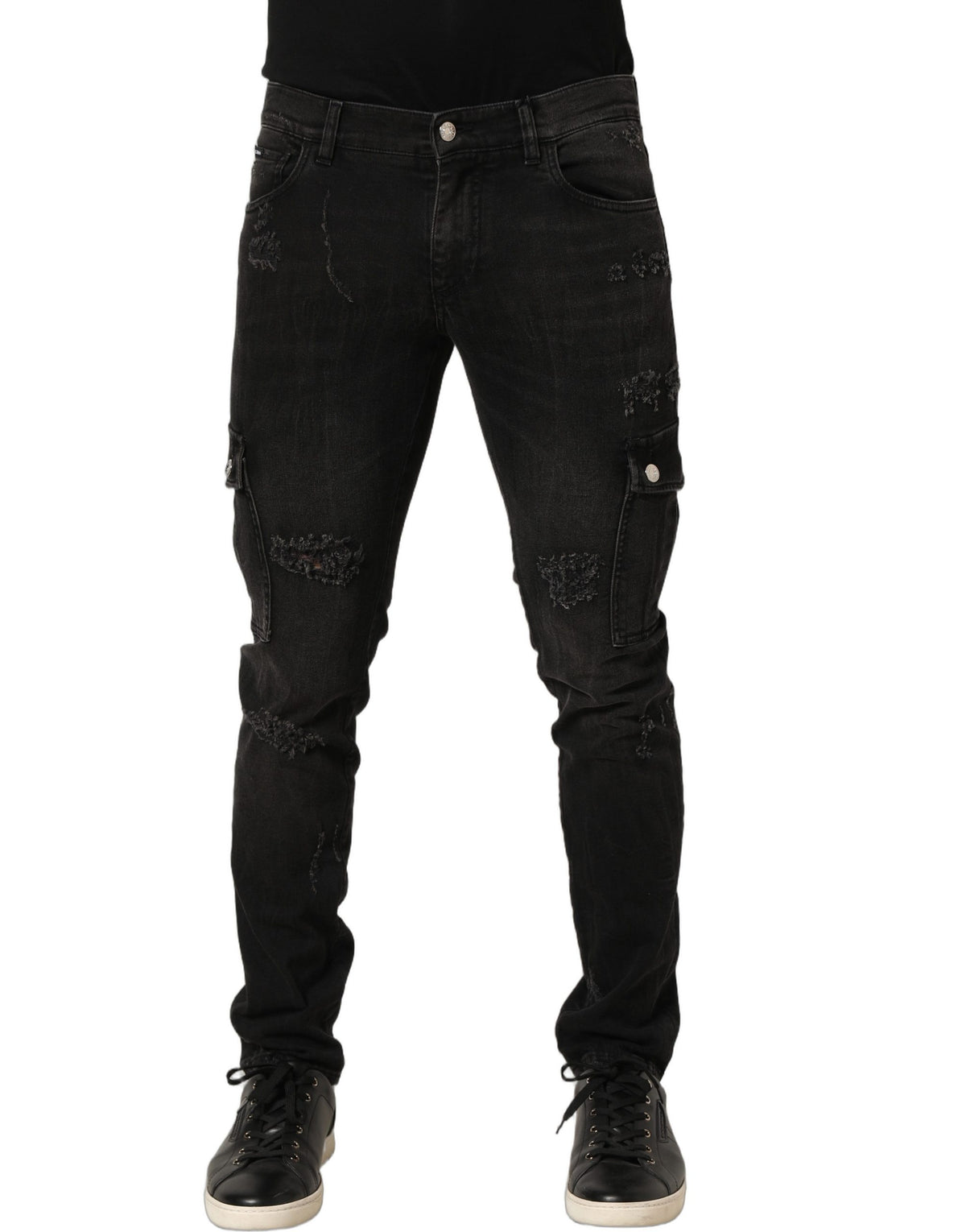 Dolce & Gabbana Black Distressed Cargo Skinny Jeans for Men