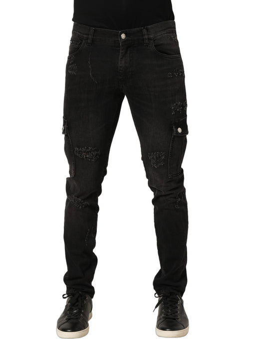 Dolce & Gabbana Black Distressed Cargo Skinny Jeans for Men