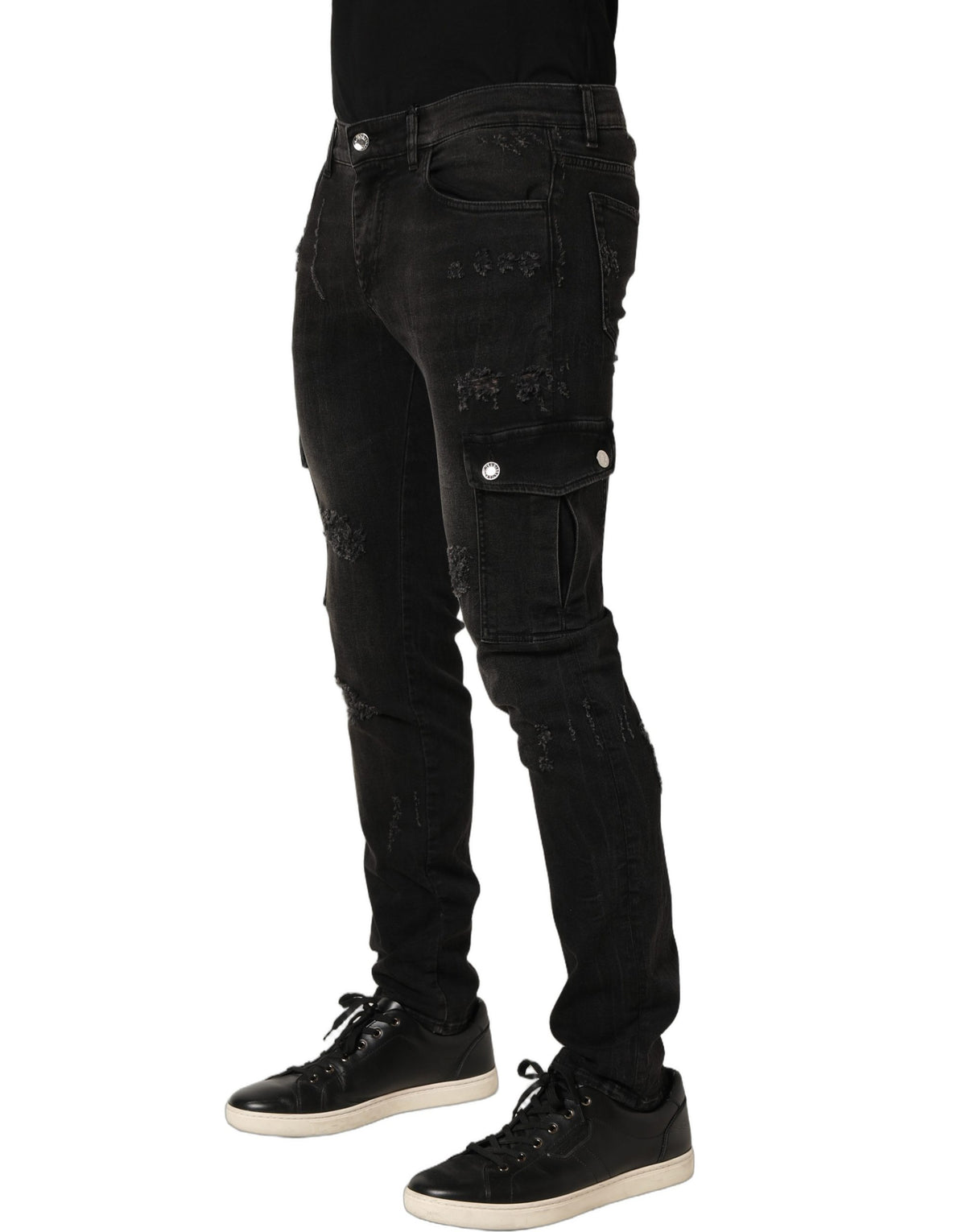 Dolce & Gabbana Black Distressed Cargo Skinny Jeans for Men