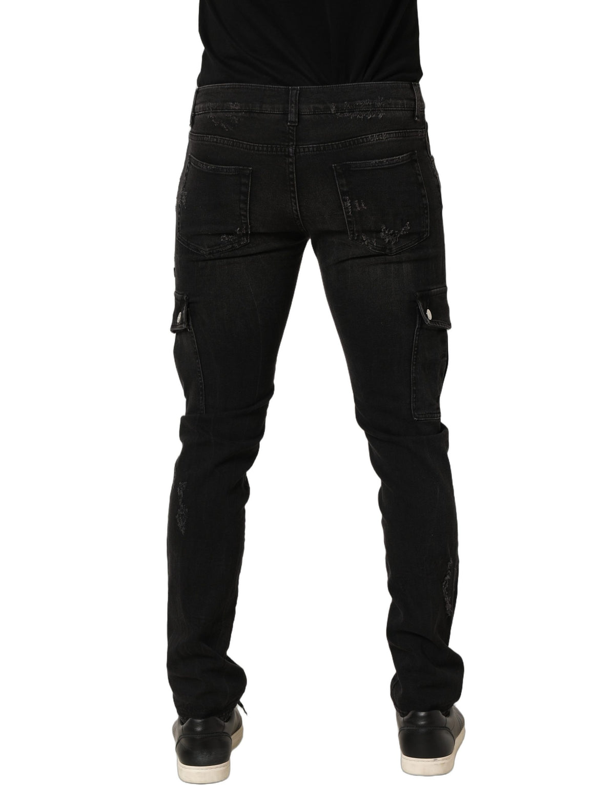 Dolce & Gabbana Black Distressed Cargo Skinny Jeans for Men