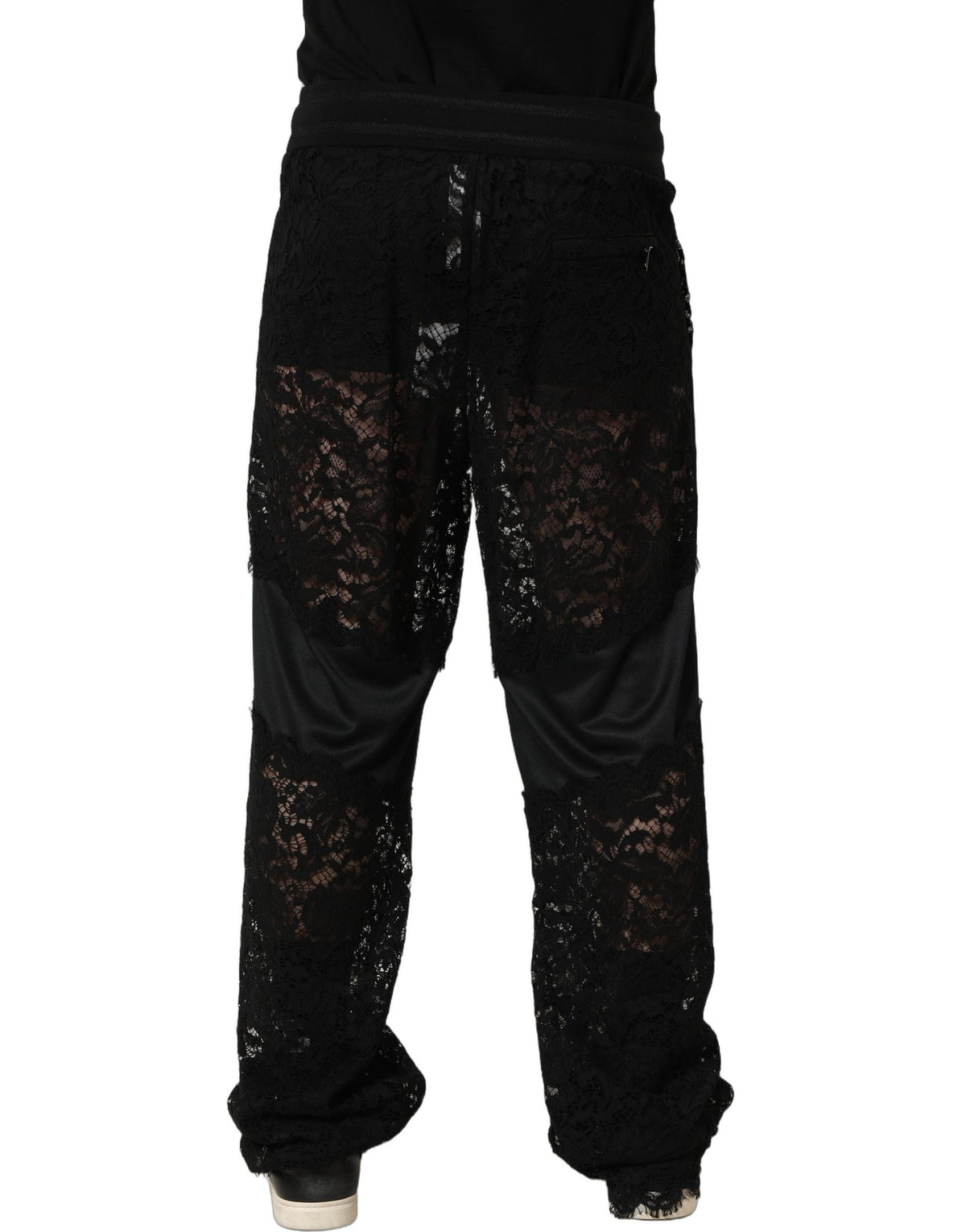 Dolce & Gabbana Black Lace Mid Waist Jogger Pants for Men