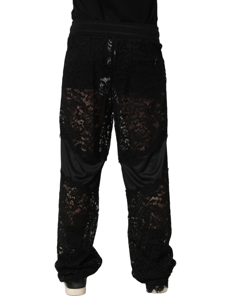 Dolce & Gabbana Black Lace Mid Waist Jogger Pants for Men