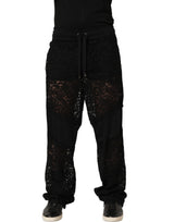 Dolce & Gabbana Black Lace Mid Waist Jogger Pants for Men