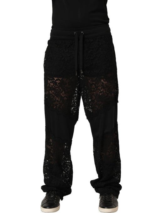 Dolce & Gabbana Black Lace Mid Waist Jogger Pants for Men