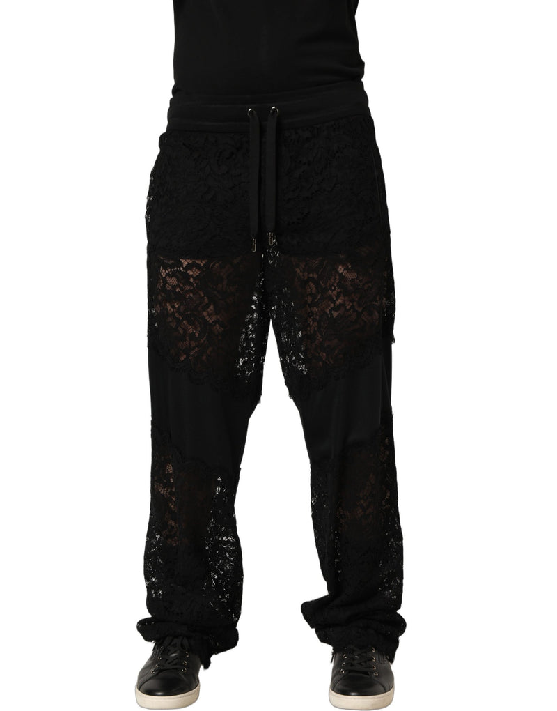 Dolce & Gabbana Black Lace Mid Waist Jogger Pants for Men