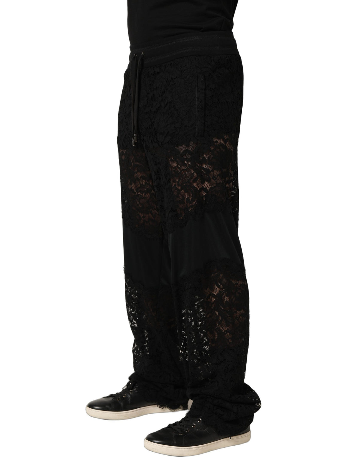 Dolce & Gabbana Black Lace Mid Waist Jogger Pants for Men