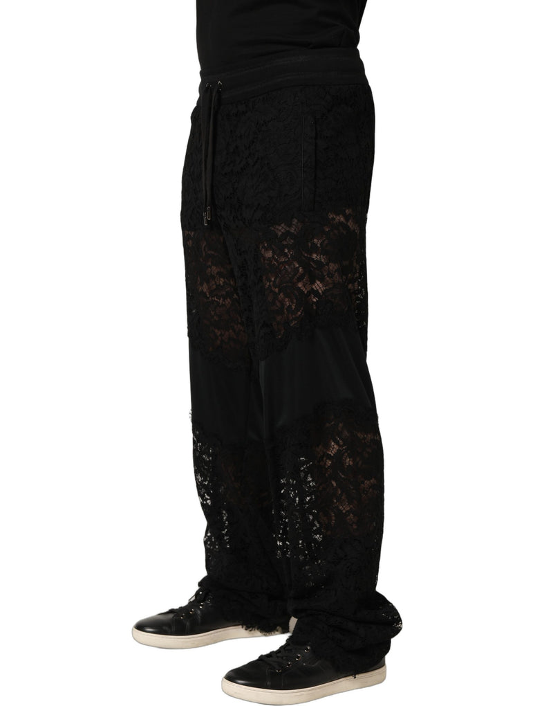 Dolce & Gabbana Black Lace Mid Waist Jogger Pants for Men