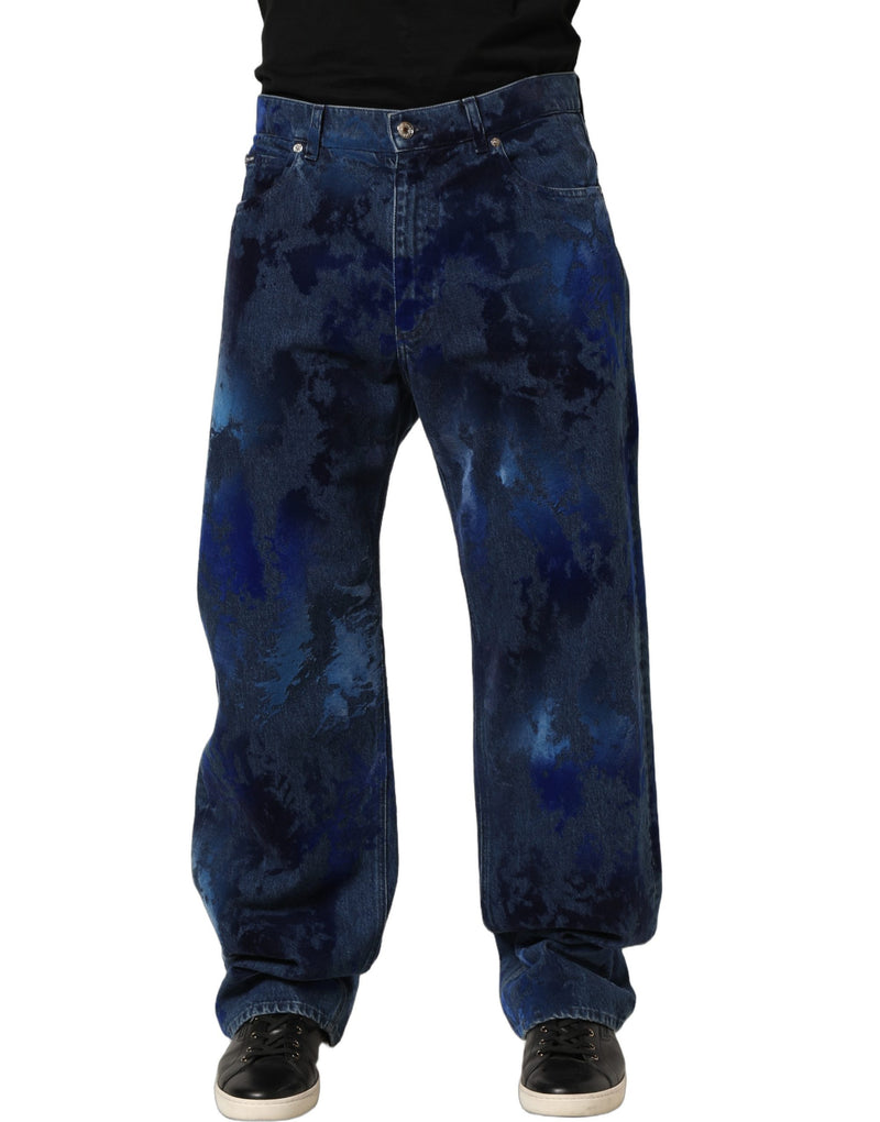 Dolce & Gabbana Blue Tie Dye Cotton Men Straight Denim Jeans