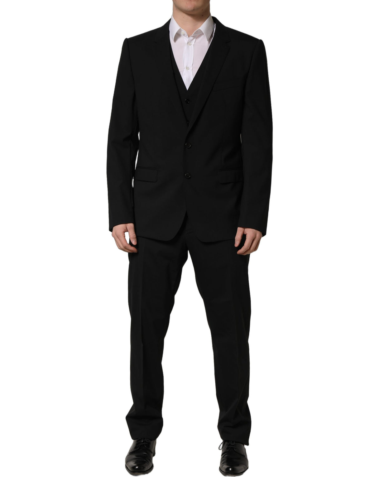 Dolce & Gabbana Black Wool Slim Fit Formal 3 Piece Men Suit