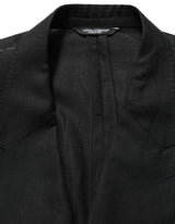 Dolce & Gabbana Black Linen Slim Fit Formal 2 Piece Suit