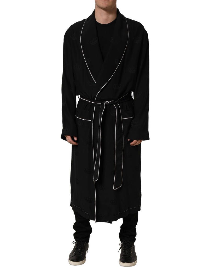 Dolce & Gabbana Black 100% Silk Robe for Men - Wrap Coat Jacket