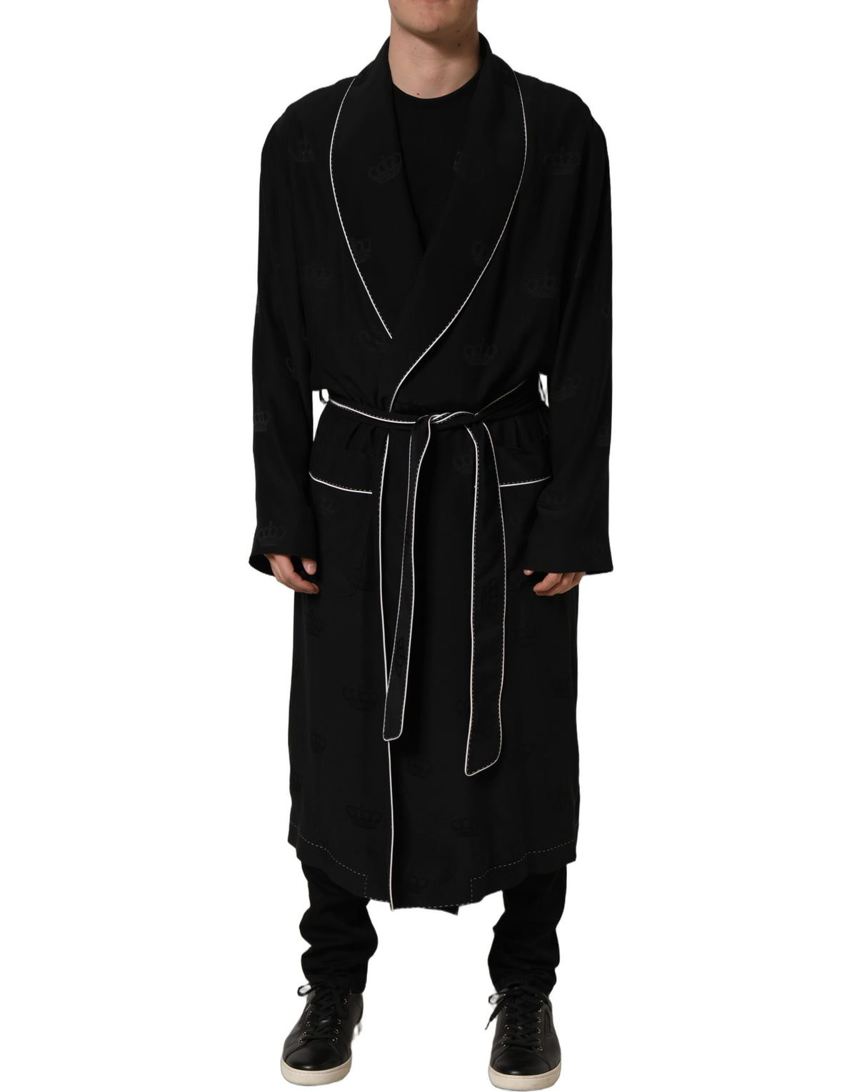 Dolce & Gabbana Black 100% Silk Robe for Men - Wrap Coat Jacket