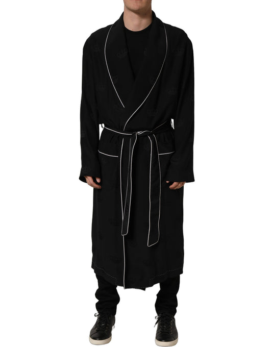 Dolce & Gabbana Black 100% Silk Robe for Men - Wrap Coat Jacket