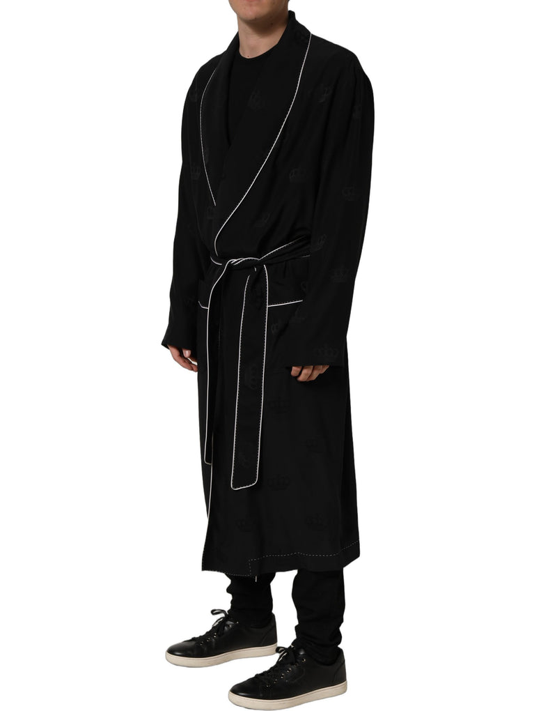 Dolce & Gabbana Black 100% Silk Robe for Men - Wrap Coat Jacket