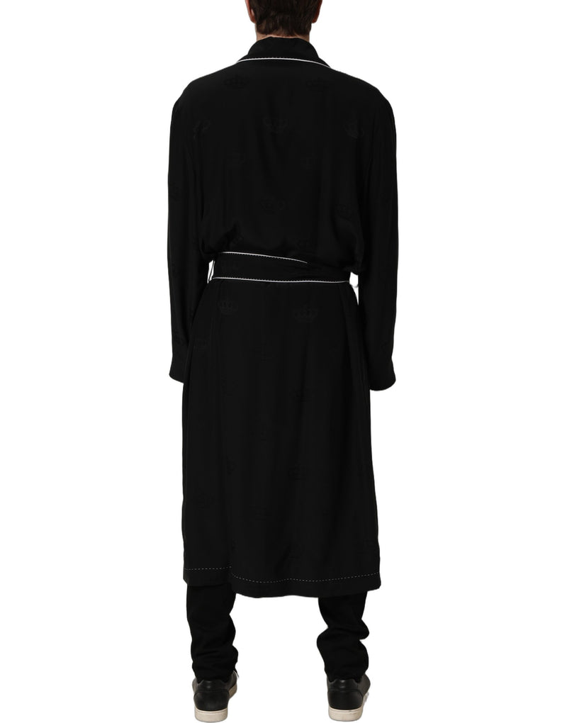Dolce & Gabbana Black 100% Silk Robe for Men - Wrap Coat Jacket