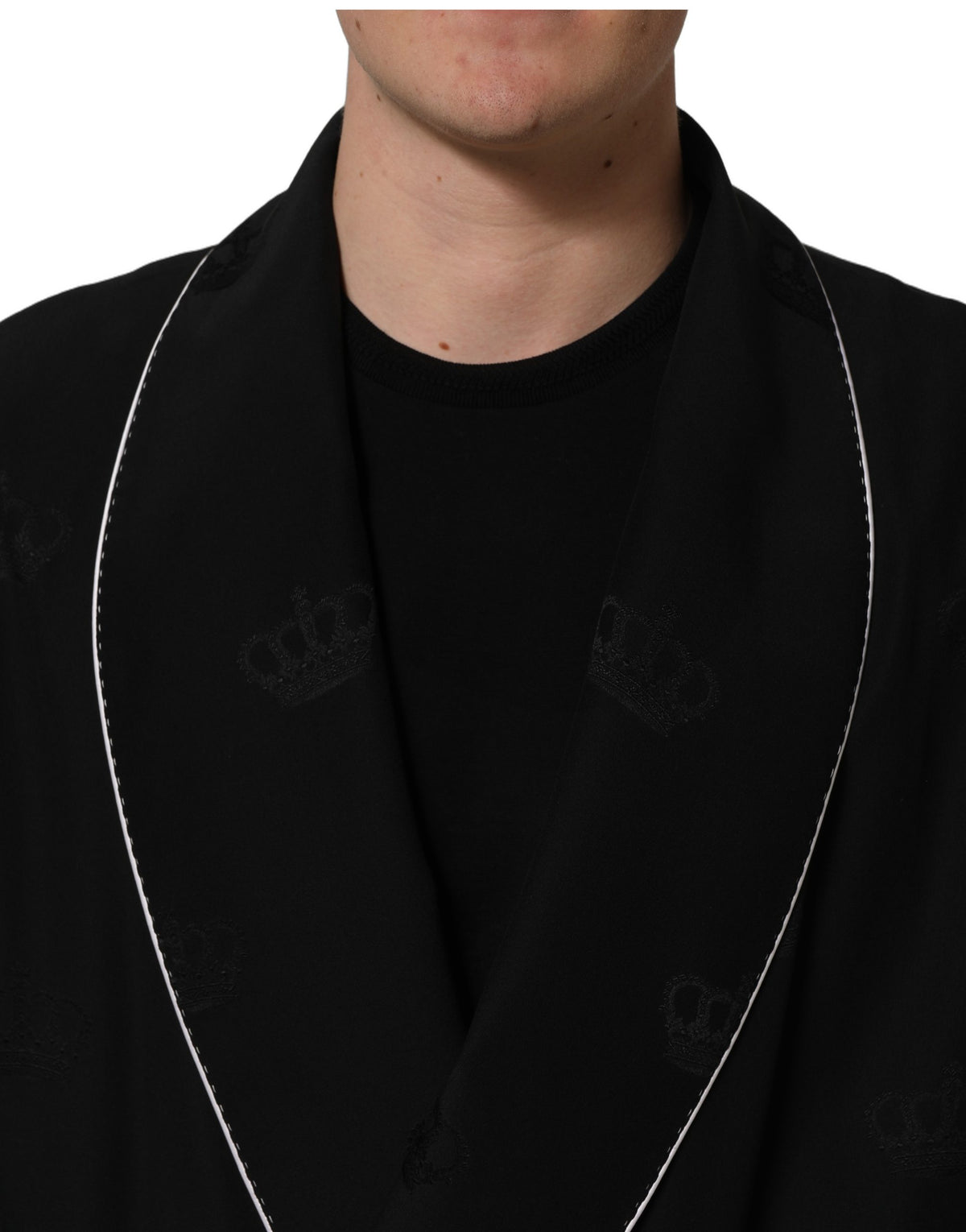 Dolce & Gabbana Black 100% Silk Robe for Men - Wrap Coat Jacket