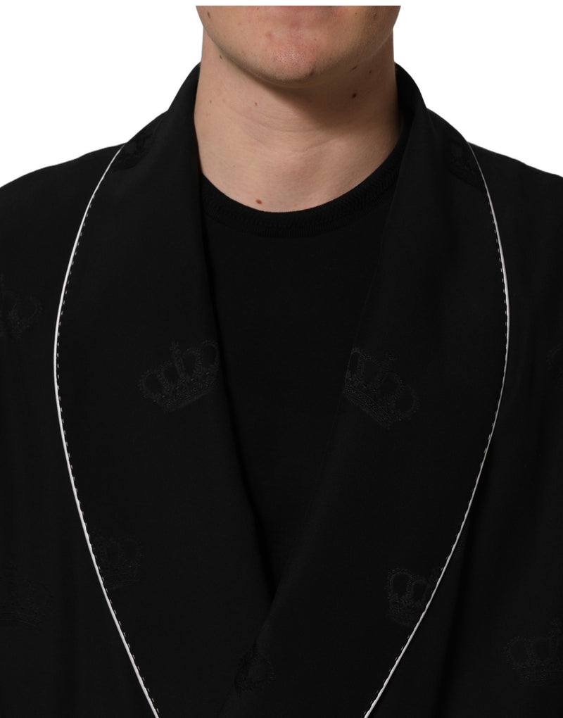 Dolce & Gabbana Black 100% Silk Robe for Men - Wrap Coat Jacket