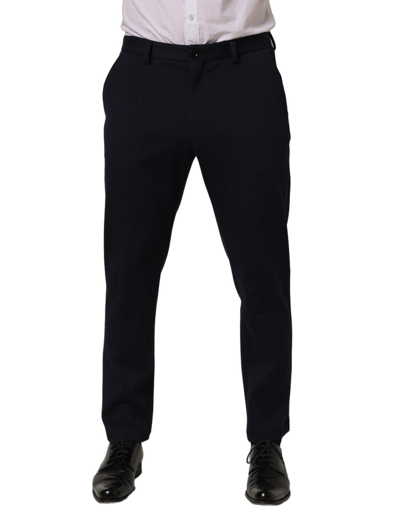 Dolce & Gabbana Black Cotton Tapered Leg Dress Trouser Pants