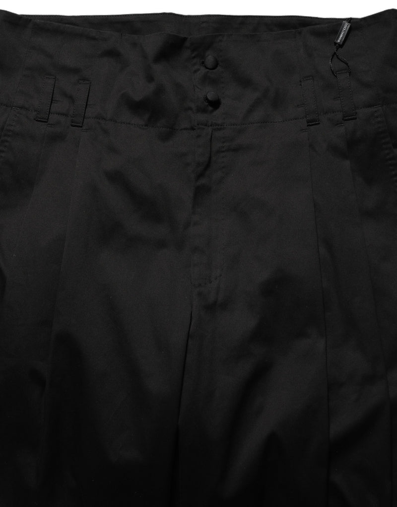Dolce & Gabbana Black Cotton Straight Leg Dress Trouser Pants