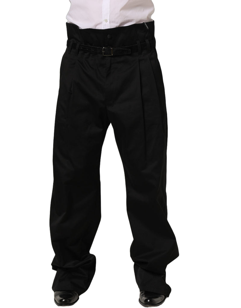 Dolce & Gabbana Black Cotton Straight Leg Dress Trouser Pants