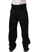 Dolce & Gabbana Black Cotton Straight Leg Dress Trouser Pants