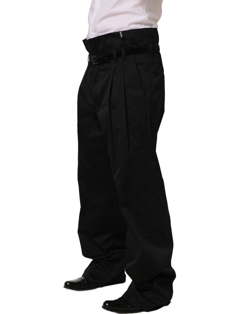 Dolce & Gabbana Black Cotton Straight Leg Dress Trouser Pants