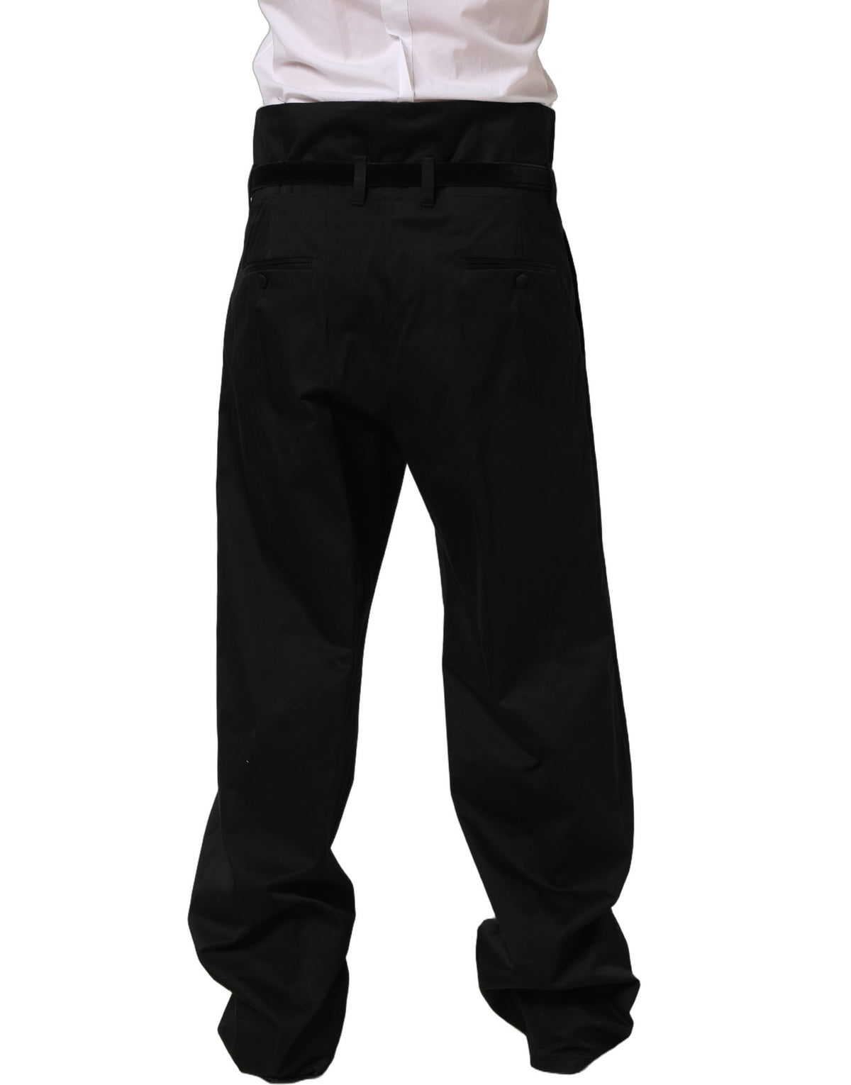 Dolce & Gabbana Black Cotton Straight Leg Dress Trouser Pants