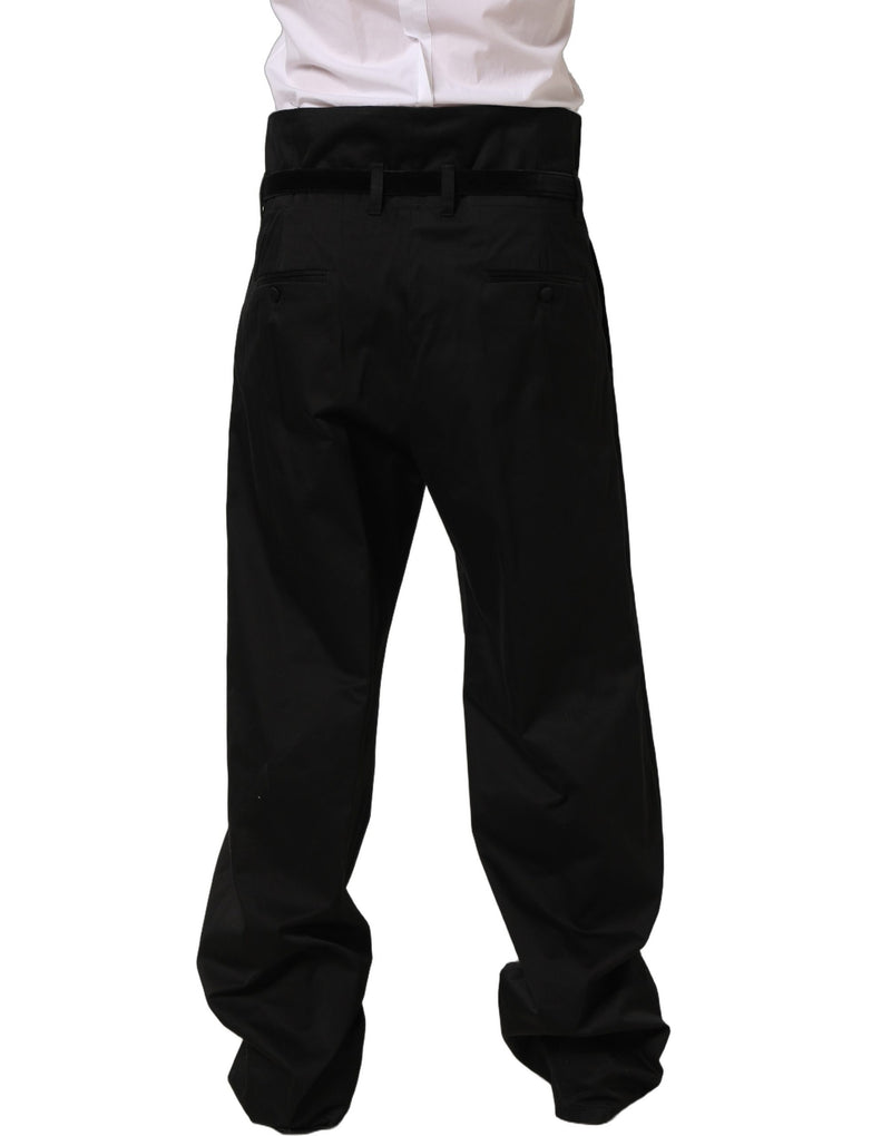 Dolce & Gabbana Black Cotton Straight Leg Dress Trouser Pants