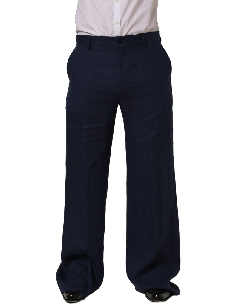 Dolce & Gabbana Blue Linen Straight Dress Trouser Pants for Men