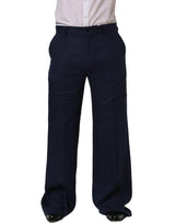 Dolce & Gabbana Blue Linen Straight Dress Trouser Pants for Men