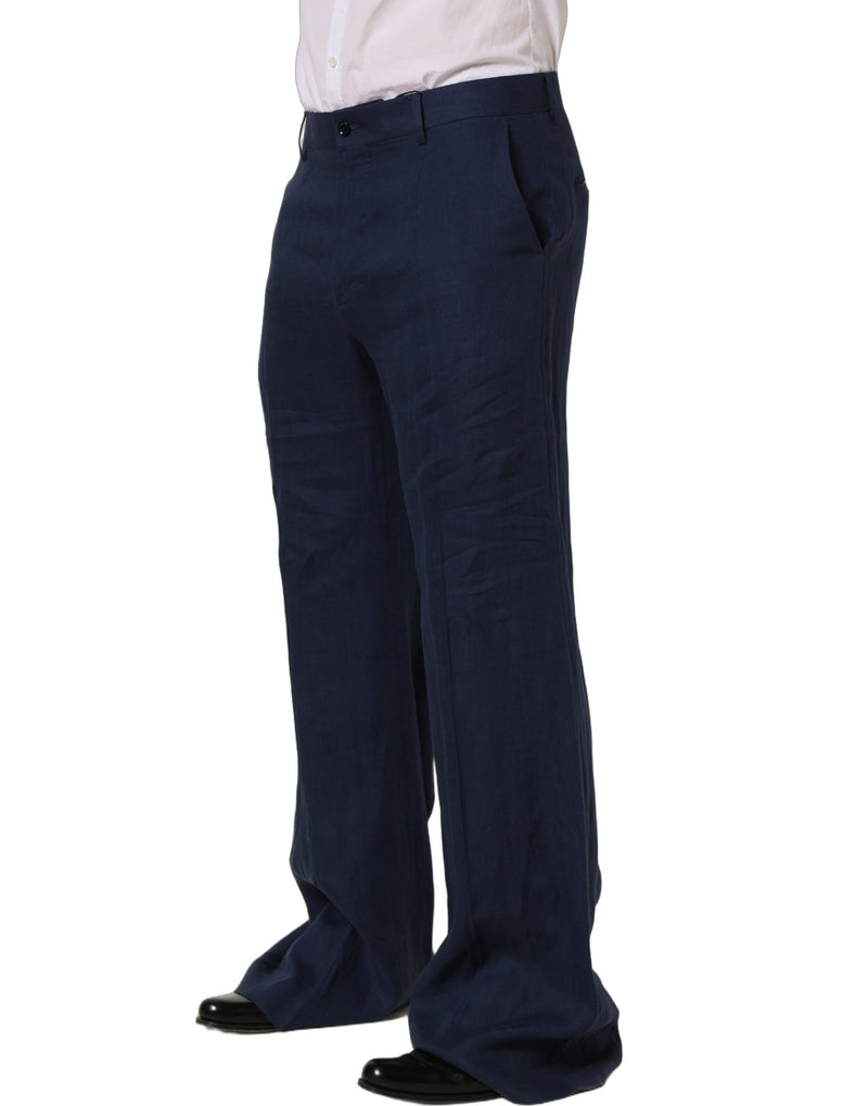 Dolce & Gabbana Blue Linen Straight Dress Trouser Pants for Men