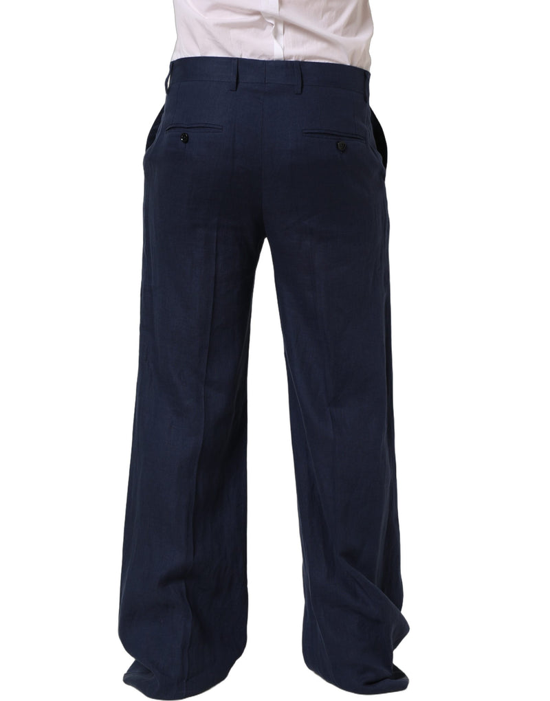 Dolce & Gabbana Blue Linen Straight Dress Trouser Pants for Men