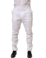 Dolce & Gabbana White Cotton Tapered Leg Dress Trouser Pants
