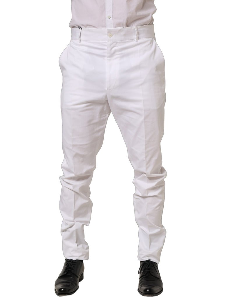 Dolce & Gabbana White Cotton Tapered Leg Dress Trouser Pants