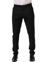 Dolce & Gabbana Black Wool Tapered Leg Men Dress Trouser Pants
