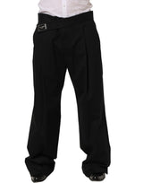 Dolce & Gabbana Black Cotton Straight Leg Dress Trouser Pants
