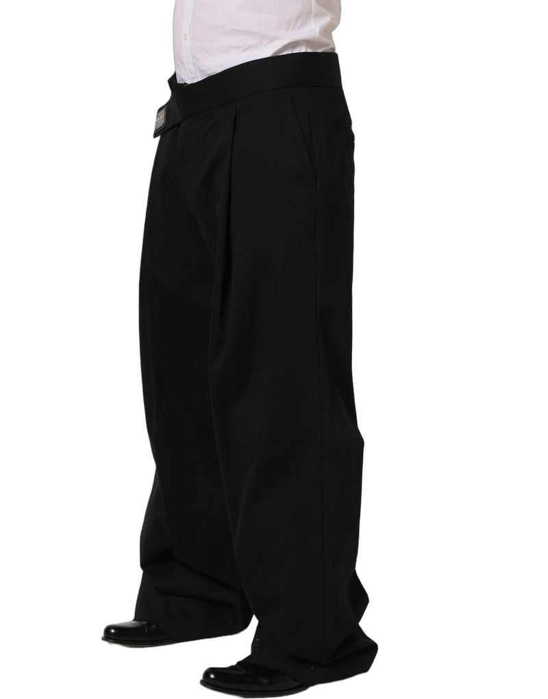 Dolce & Gabbana Black Cotton Straight Leg Dress Trouser Pants