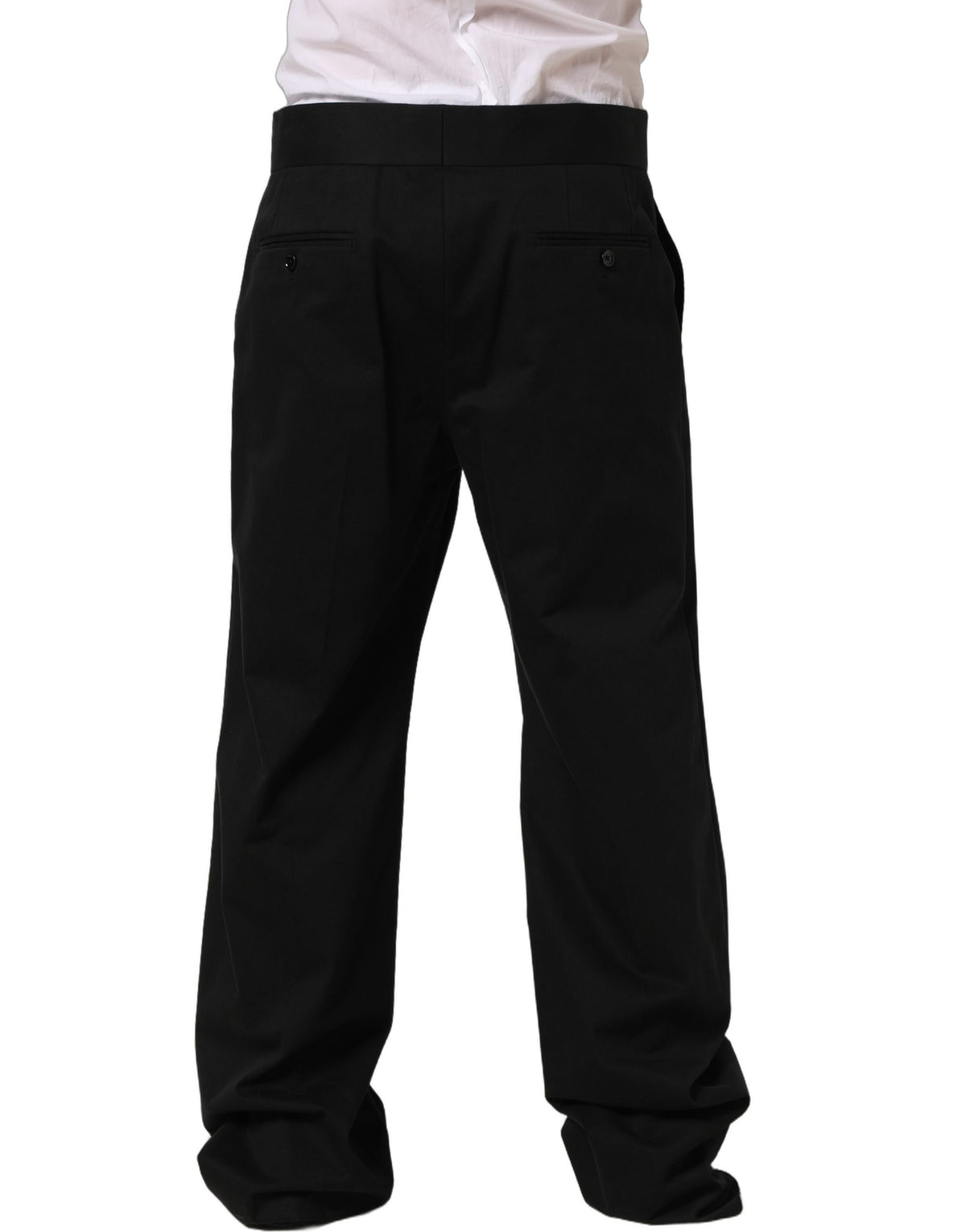 Dolce & Gabbana Black Cotton Straight Leg Dress Trouser Pants